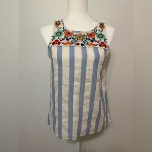 THML Blue and White Graphic Embellished Tank Top